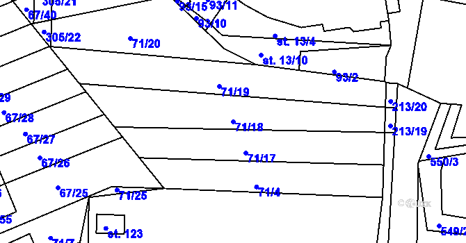 Parcela st. 71/18 v KÚ Staré Hory, Katastrální mapa