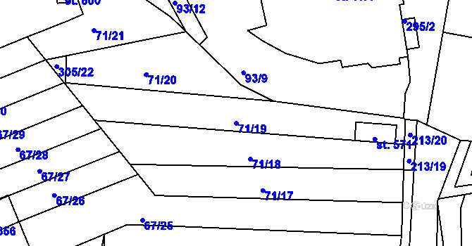 Parcela st. 71/19 v KÚ Staré Hory, Katastrální mapa
