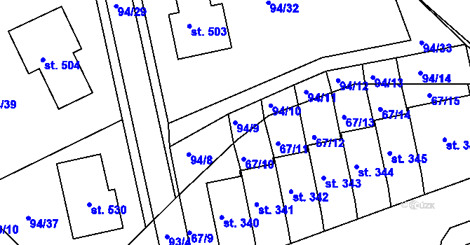 Parcela st. 94/9 v KÚ Staré Hory, Katastrální mapa