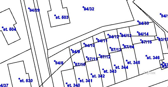 Parcela st. 94/10 v KÚ Staré Hory, Katastrální mapa