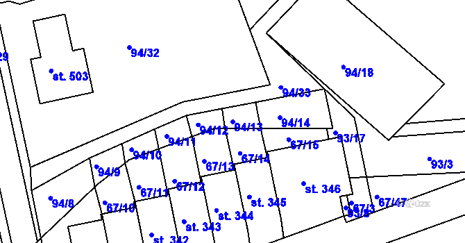 Parcela st. 94/13 v KÚ Staré Hory, Katastrální mapa