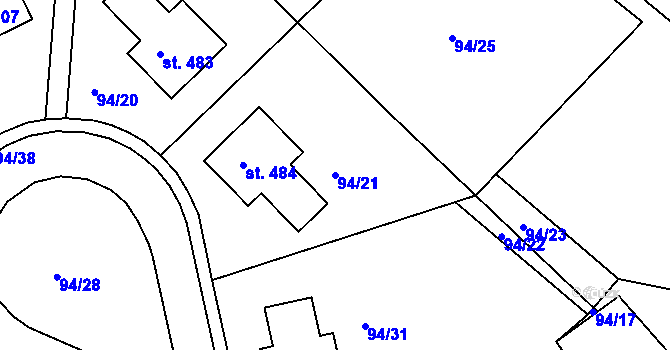 Parcela st. 94/21 v KÚ Staré Hory, Katastrální mapa