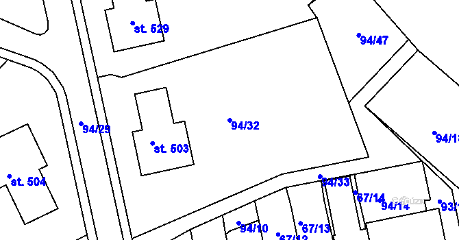 Parcela st. 94/32 v KÚ Staré Hory, Katastrální mapa