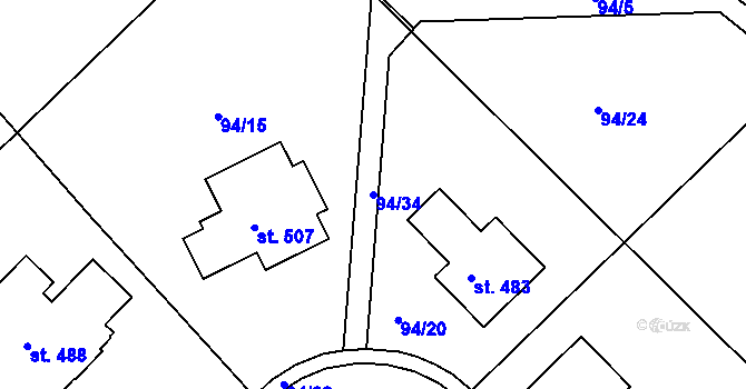 Parcela st. 94/34 v KÚ Staré Hory, Katastrální mapa