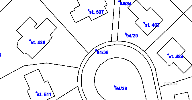 Parcela st. 94/38 v KÚ Staré Hory, Katastrální mapa