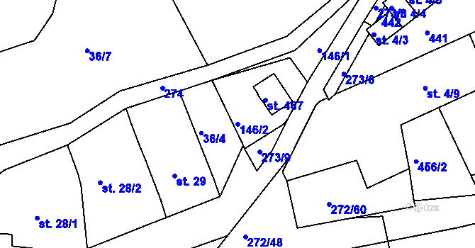Parcela st. 146/2 v KÚ Staré Hory, Katastrální mapa
