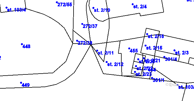 Parcela st. 2/11 v KÚ Staré Hory, Katastrální mapa