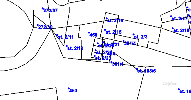 Parcela st. 2/22 v KÚ Staré Hory, Katastrální mapa