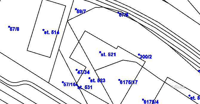 Parcela st. 521 v KÚ Staré Hory, Katastrální mapa