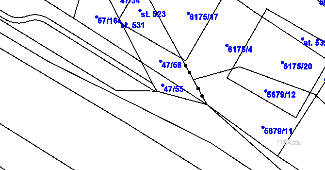 Parcela st. 47/55 v KÚ Staré Hory, Katastrální mapa