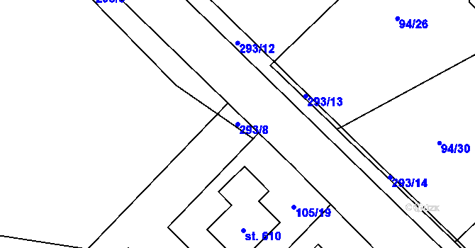 Parcela st. 293/8 v KÚ Staré Hory, Katastrální mapa