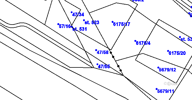 Parcela st. 47/58 v KÚ Staré Hory, Katastrální mapa
