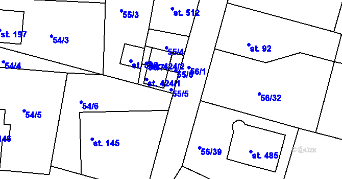 Parcela st. 55/5 v KÚ Staré Hory, Katastrální mapa