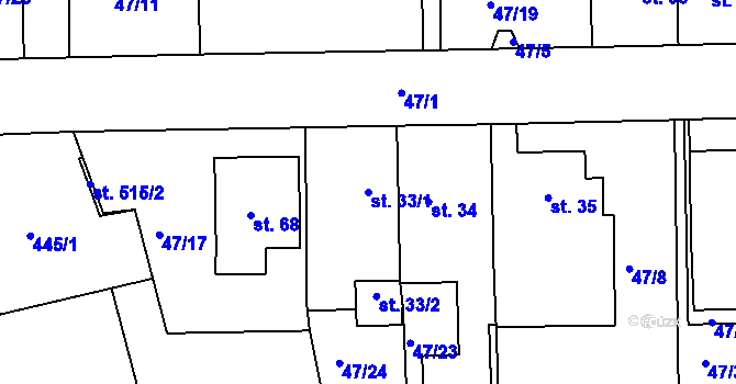 Parcela st. 33/1 v KÚ Staré Hory, Katastrální mapa