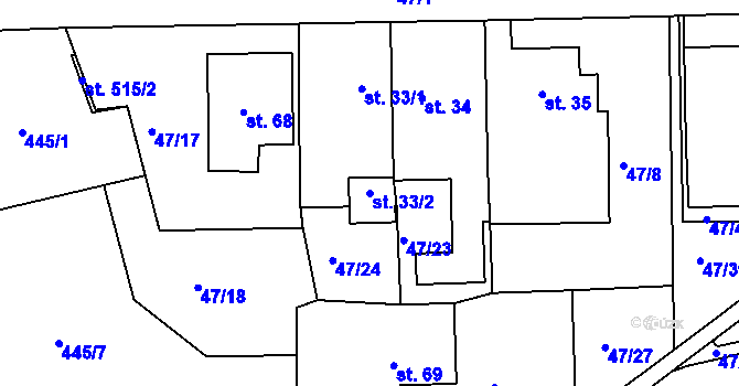 Parcela st. 33/2 v KÚ Staré Hory, Katastrální mapa