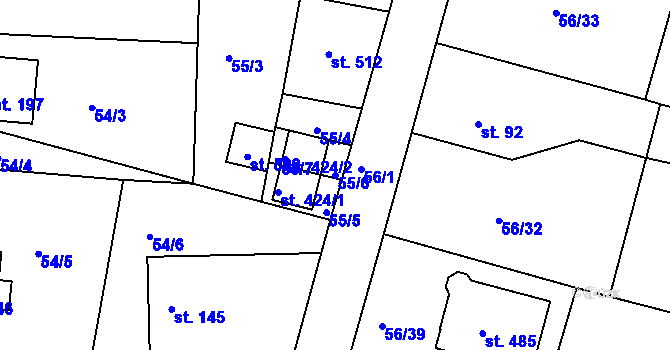 Parcela st. 55/6 v KÚ Staré Hory, Katastrální mapa
