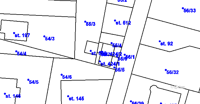 Parcela st. 55/7 v KÚ Staré Hory, Katastrální mapa