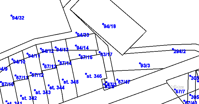 Parcela st. 93/17 v KÚ Staré Hory, Katastrální mapa