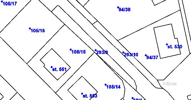 Parcela st. 293/9 v KÚ Staré Hory, Katastrální mapa