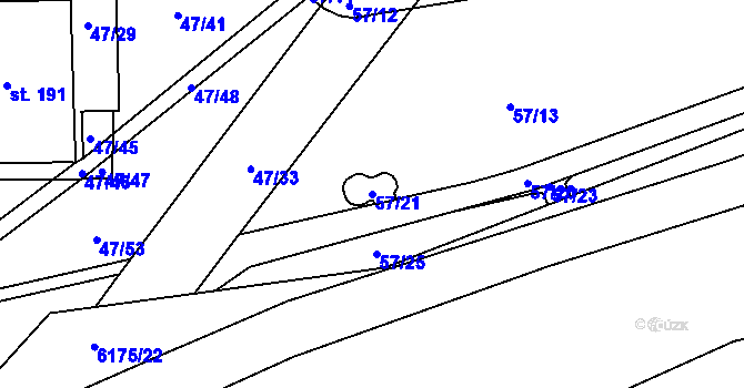 Parcela st. 57/21 v KÚ Staré Hory, Katastrální mapa