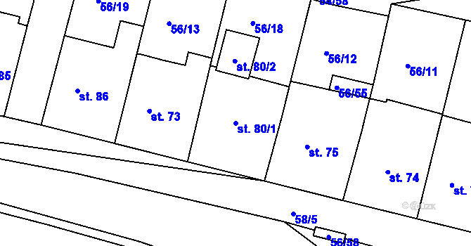 Parcela st. 80/1 v KÚ Staré Hory, Katastrální mapa
