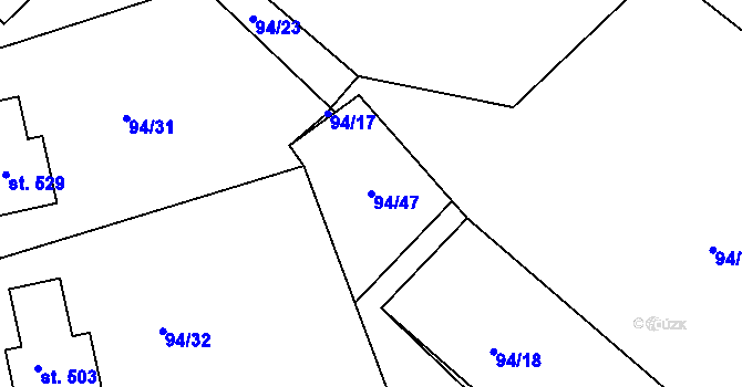 Parcela st. 94/47 v KÚ Staré Hory, Katastrální mapa