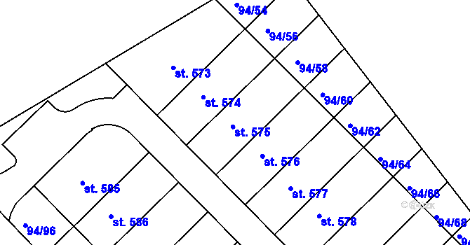 Parcela st. 94/57 v KÚ Staré Hory, Katastrální mapa
