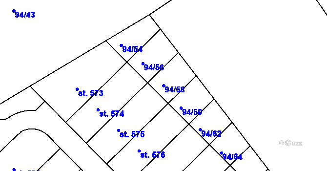 Parcela st. 94/58 v KÚ Staré Hory, Katastrální mapa