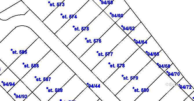 Parcela st. 94/61 v KÚ Staré Hory, Katastrální mapa