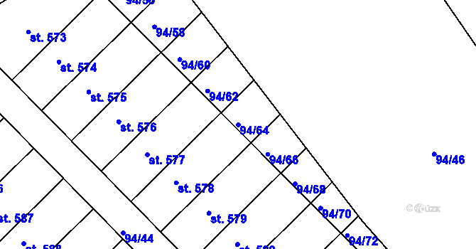 Parcela st. 94/64 v KÚ Staré Hory, Katastrální mapa