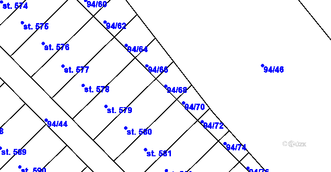 Parcela st. 94/68 v KÚ Staré Hory, Katastrální mapa