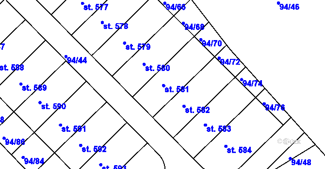 Parcela st. 94/69 v KÚ Staré Hory, Katastrální mapa