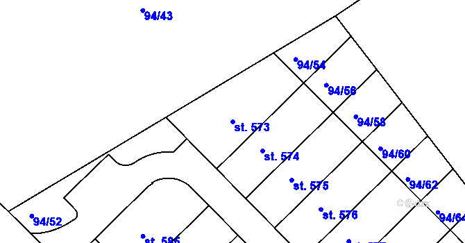 Parcela st. 573 v KÚ Staré Hory, Katastrální mapa