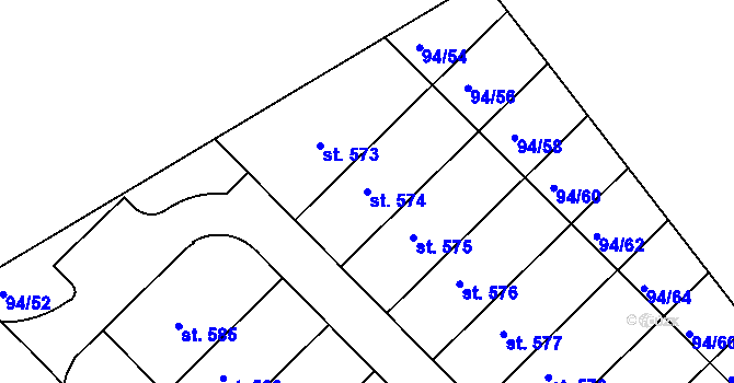 Parcela st. 574 v KÚ Staré Hory, Katastrální mapa