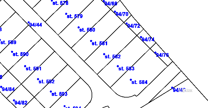 Parcela st. 582 v KÚ Staré Hory, Katastrální mapa