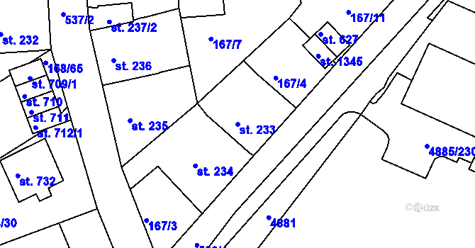 Parcela st. 233 v KÚ Bedřichov u Jihlavy, Katastrální mapa