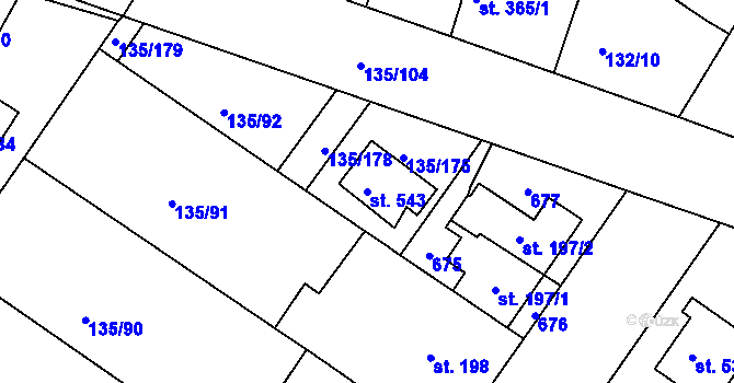 Parcela st. 543 v KÚ Bedřichov u Jihlavy, Katastrální mapa