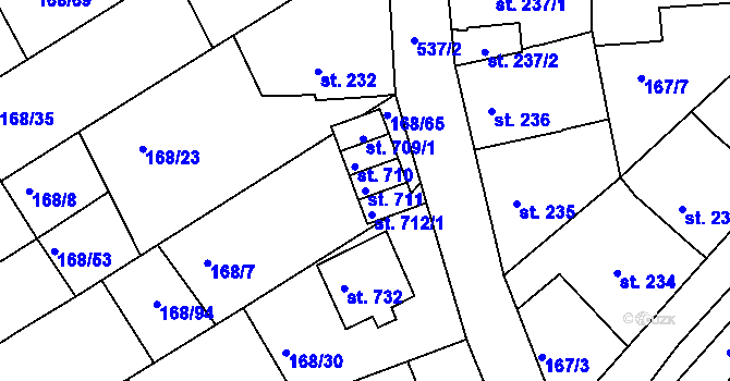 Parcela st. 711 v KÚ Bedřichov u Jihlavy, Katastrální mapa