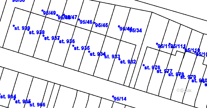 Parcela st. 933 v KÚ Bedřichov u Jihlavy, Katastrální mapa