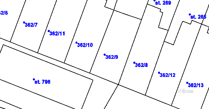Parcela st. 362/9 v KÚ Bedřichov u Jihlavy, Katastrální mapa
