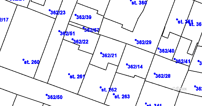 Parcela st. 362/21 v KÚ Bedřichov u Jihlavy, Katastrální mapa