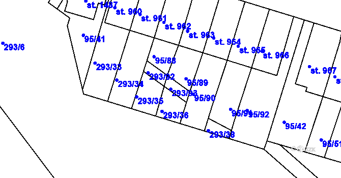 Parcela st. 293/93 v KÚ Bedřichov u Jihlavy, Katastrální mapa