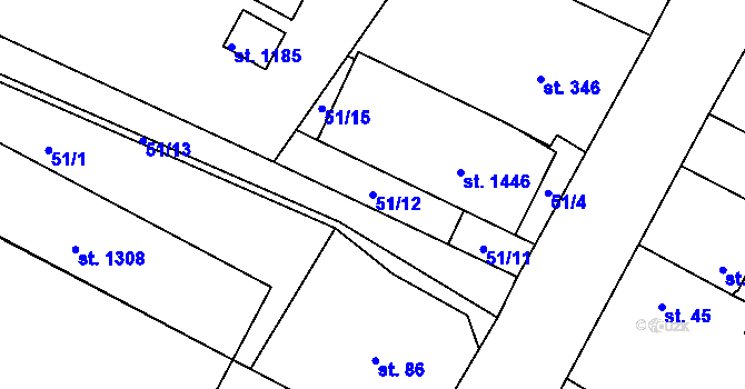 Parcela st. 51/12 v KÚ Bedřichov u Jihlavy, Katastrální mapa