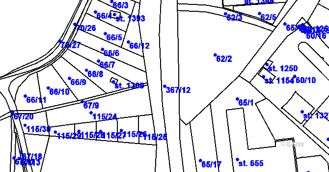 Parcela st. 367/12 v KÚ Bedřichov u Jihlavy, Katastrální mapa