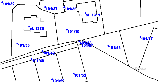 Parcela st. 101/58 v KÚ Bedřichov u Jihlavy, Katastrální mapa