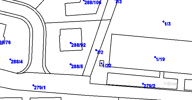 Parcela st. 7/2 v KÚ Pávov, Katastrální mapa