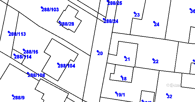 Parcela st. 20 v KÚ Pávov, Katastrální mapa