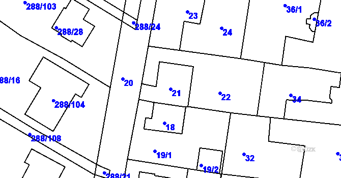 Parcela st. 21 v KÚ Pávov, Katastrální mapa