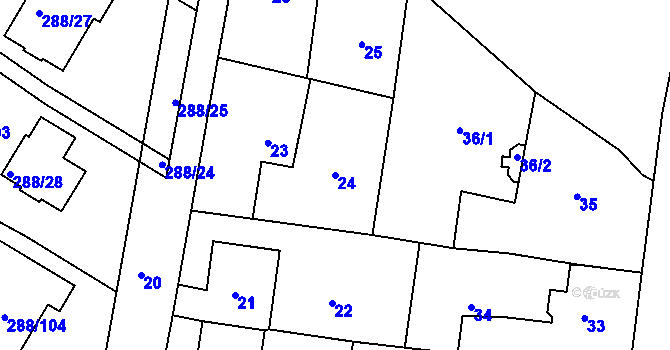 Parcela st. 24 v KÚ Pávov, Katastrální mapa