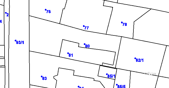 Parcela st. 80 v KÚ Pávov, Katastrální mapa